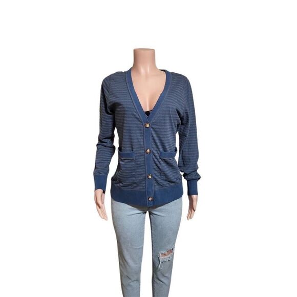 Pulp women's long sleeve v-neck button-down sapphire cardigan sweater L - Picture 2 of 4